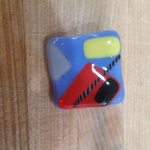 1.5" Square Blue, Red  & Yellow Abstract  Pin